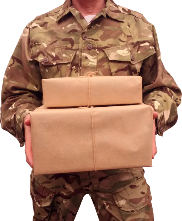 Boxes for Soldiers front page holding boxes image