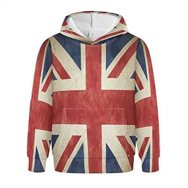 Unisex Kids Hoodies Vintage UK Flag Union Jack English England Sweaters Pullover