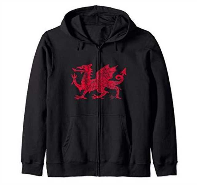 Dragon of Wales Flag Welsh Cymru Flags Medieval Welsh Rugby Zip Hoodie