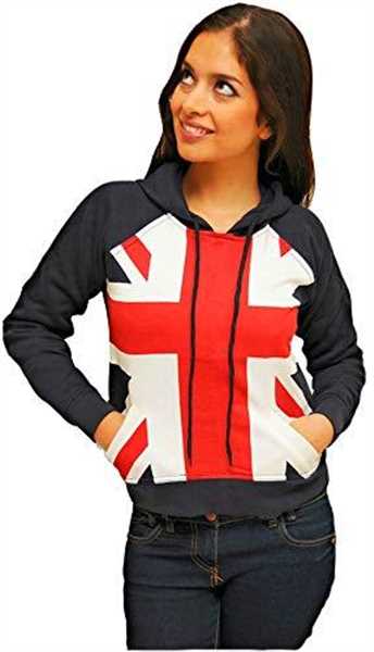  Ladies/Girls Union Jack Flag Summer Hoodie Hooded Sweatshirt British UK (l) Navy