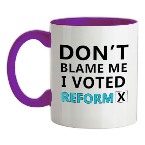 Dressdown Don't Blame Me I Voted Reform - 11oz - Ceramic Two-Tone Mug for Coffee/Tea - Purple/White - One Size