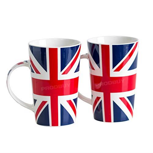 Set of 2 x Fine China UK Union Jack Flag Tall Latte Coffee Mugs Capacity of 350ml