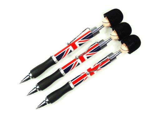 Rollerball Pens - Set of 3 Soldier Head Union Jack Ball Pens, London Souvenir