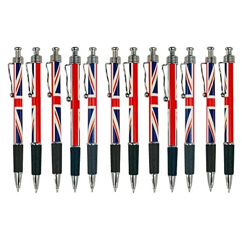 Set of 12 Patriotic Union Jack Flag Retractable Ballpoint Pens