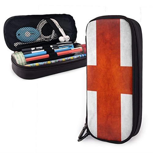 Leather Pencil Case St Georges Cross England Flag Pen Case Large Capacity