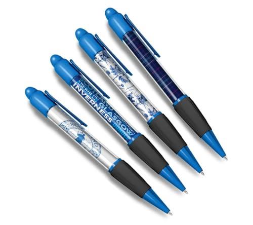 Set of 4 Scotland Blue Ballpoint Pens - Scottish Tartan Flag Theme Stationary