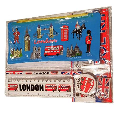 London Souvenir Pencil Case with Stationery Set – Sharpener, Eraser, Ruler – Multifunctional Storage Pouch