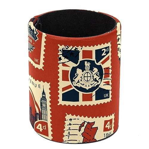 Pen Holder for Desk, Pen Pot Pencil Holders Makeup Brushes Storage Desktop Stationary Supplies Organiser for Home Office - UK Flag and London Theme Retro Postage