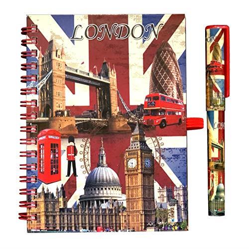 London Souvenir Union Jack Notepad & Pen Gift Set – British Flag Notebook Featuring Big Ben – England Landmark Stationery Book