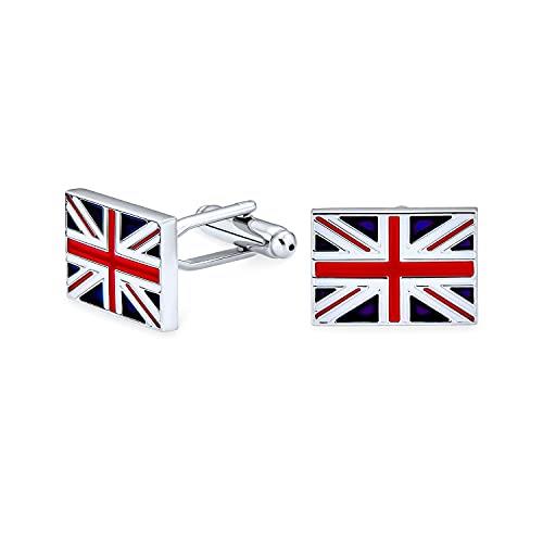 England Union Jack Cufflinks – UK British Flag Design, Red, Blue, and White – Silver Tone Stainless Steel with Bullet Hinge Back