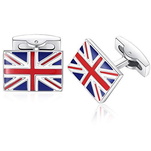 Union Jack Flag Cufflinks for Men – GB United Kingdom British Flag Design – Stainless Steel