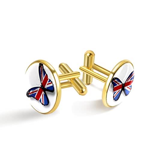 Personalized gold cufflinks for Tuxedo Shirt UK British Flag Butterfly Design