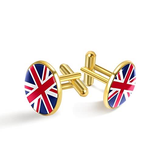 Personalized gold cufflinks for Tuxedo Shirt United Kingdom Flag British UK