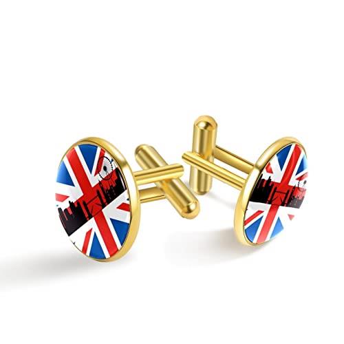 Personalized gold cufflinks for Tuxedo Shirt British Flag with London Cityscape