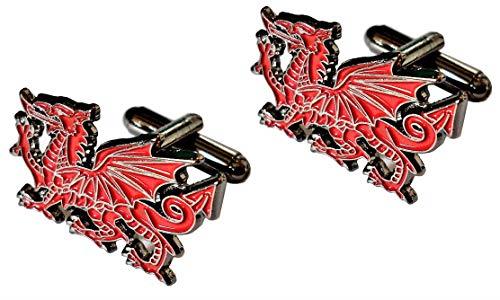 Welsh Red Dragon National Flag Wales Cymru Metal Enamel Cufflinks