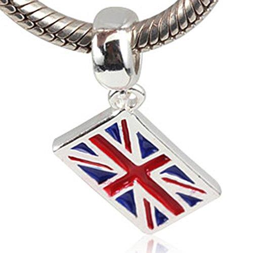 UK Flag Charm 925 Sterling Silver England Pendant Charm for Pandora Charm Bracelet