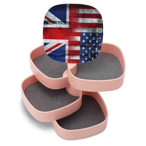 UK USA Flag Jewelry Box Rotating Jewelry Case Jewellery Organiser Storage Box Jewelry Container For Home Travel