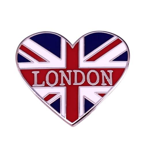 British London Heart Enamel Pin – British National Flag Brooch Badge for Clothing, Bags, Hats