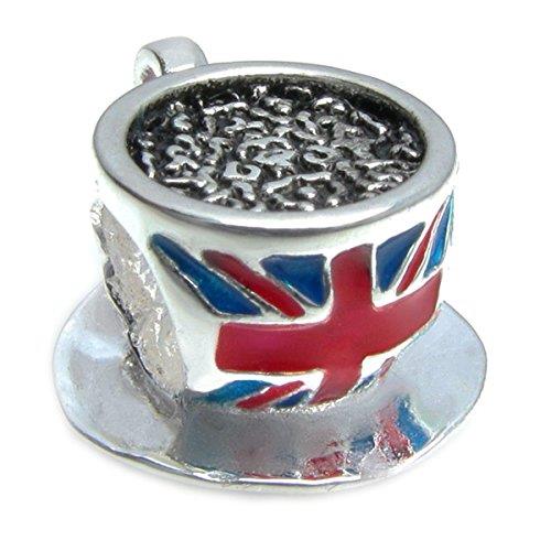 Sterling Silver British Tea Cup Charm – Union Jack Flag Enamel European Style Bead