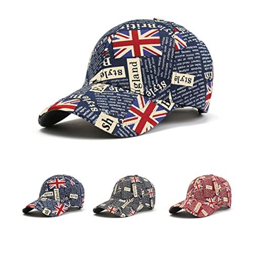 Union Jack Baseball Cap GB UK Great Britain Flag Print Hat - Summer Cotton Sun Hat Adjustable UV-Protection Cap - Sports Event Souvenir Gift Football Rugby (55-58cm) Navy Blue