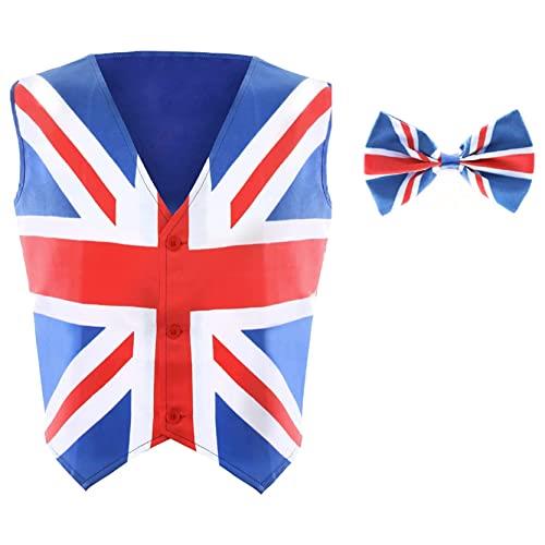 Union Jack Waistcoat and Bowtie - Small - Waistcoat with Union Jack Print and Matching Bowtie - King's Coronation, VE Day, Jubilee, Britain Fancy Dress Costume