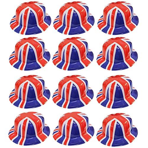 Union Jack Bowler Hat - British Flag Plastic Bowler Hats – Pack of 12