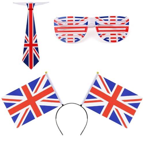 Union Jack Headband Glasses Tie Women Men Kids Union Jack Head Boppers, Sunglasses, Bow Tie UK British Flag