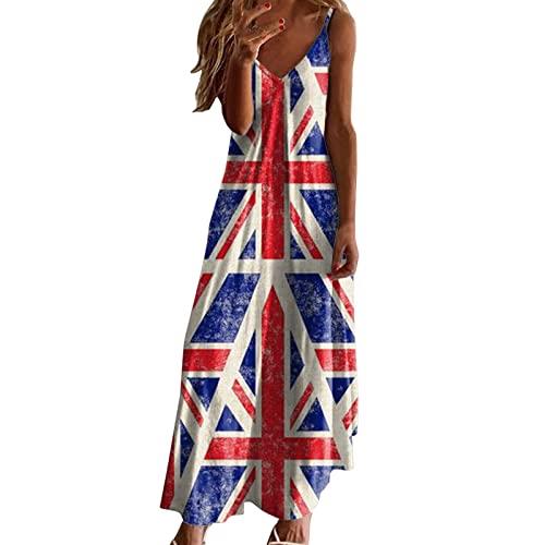 Union Jack Maxi Dress for Women – Sleeveless 90s Fancy Dress