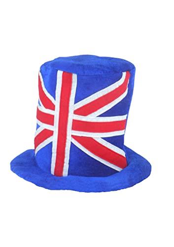 Adult Union Jack Blue Top Hat Royal Coronation Hats Great British Flag Hat One Size Fancy Dress Novelty Top Hats for Men and Women