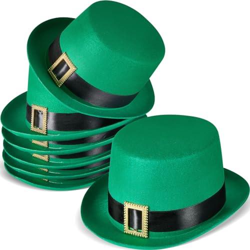 6 Pcs St Patrick's Day Top Hat Green Felt Top Hat with Black Band and Gold Buckle Leprechaun Hat Irish Fancy Dress Hat for Adults Novelty Costume Accessories