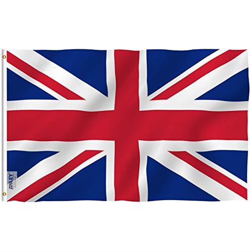 3x5 Foot United Kingdom UK Flag – Vivid Color and Fade-Proof – Canvas Header and Double-Stitched – British National Flag in Polyester with Brass Grommets