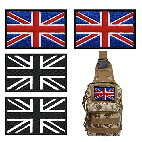 4-Pack British Union Jack Patches - Black, White & Blue Appliques