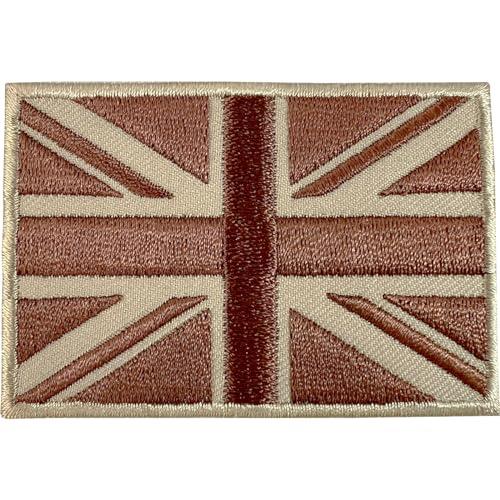 Brown UK Flag Patch Iron Sew On Clothes Jacket Union Jack Army Embroidered Badge