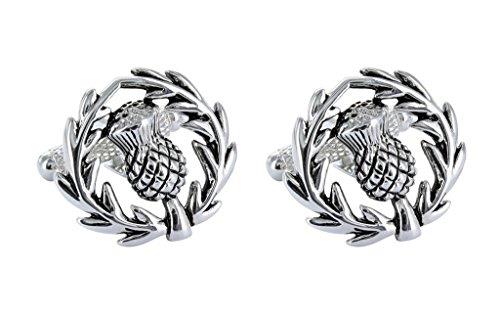 Scottish Thistle Cufflinks in Gift Box - Silver Colour Men’s Gift