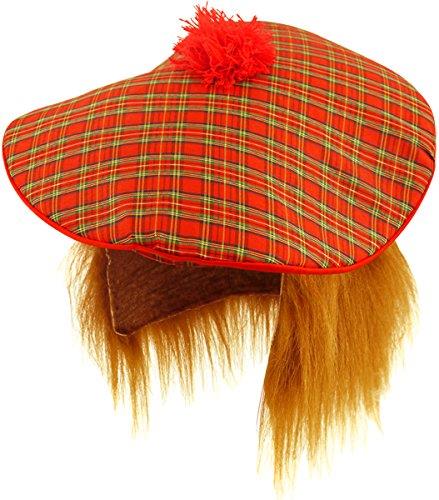 Scottish Tam O'Shanter Wig Hat with Tartan Hair and Flag Tattoos