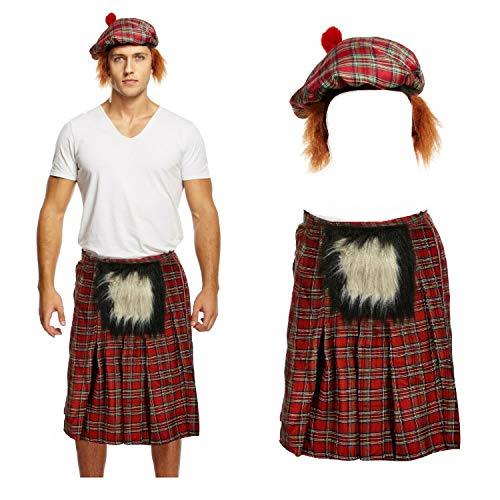 Men’s Scottish Costume: Kilt + Tartan Hat for Burns Night