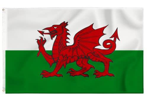 Welsh Flag Cymru 5ft x 3ft with Eyelets - Red Dragon Flag