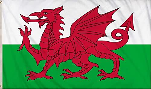 Large 3x2Ft Wales Flag Welsh Dragon - Polyester Fabric with Brass Eyelets