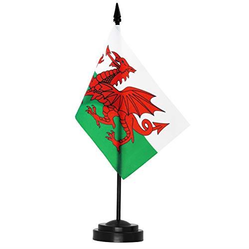 Wales Deluxe Desk Flag Set - 6x4 Inch Miniature Welsh Flag with 12" Pole