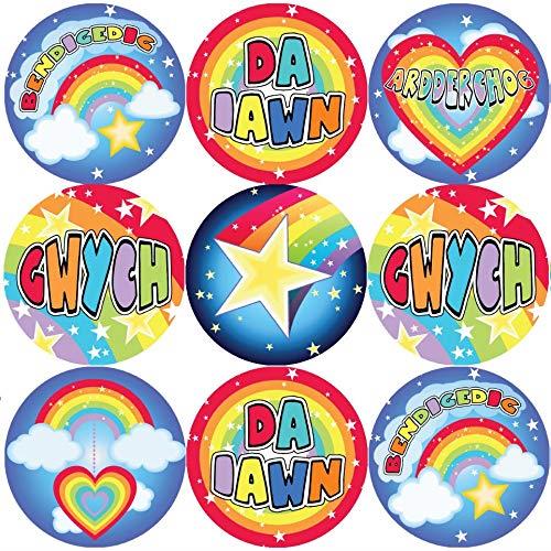 144 Welsh Rainbow & Star Reward Stickers for Teachers and Parents - 30mm