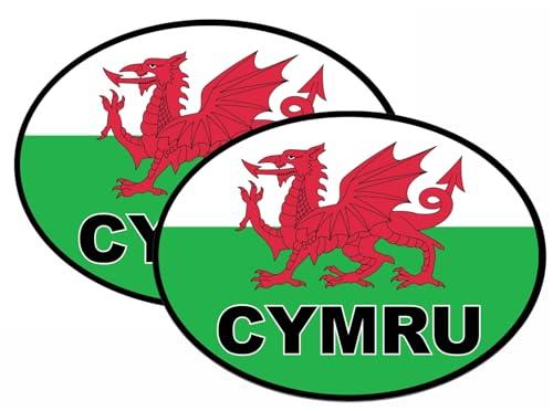 Pack of 2 Cymru Welsh Dragon Flag Oval Stickers – Car Van Vehicle Self Adhesive