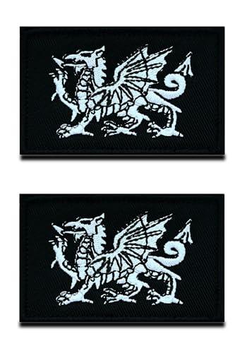 2 PCS UK British Union Wales Welsh Dragon Patches – Hook & Loop Embroidered National Emblem for Clothes, Caps, Backpack