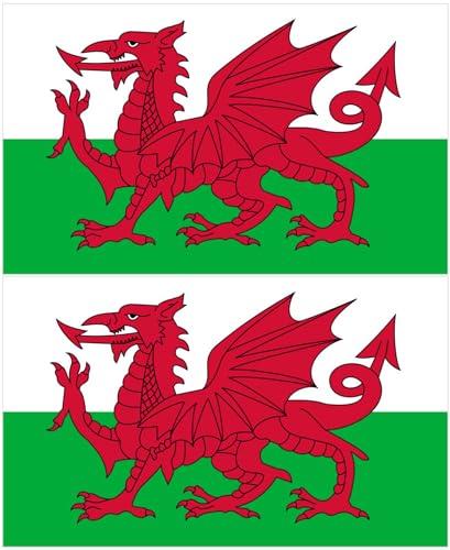 Pack of 2 Welsh Flags Self-Adhesive Vinyl Stickers – Ideal for Car, Van, Laptop