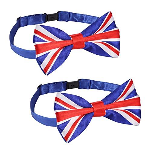 2 Piece Union Jack Bow Tie Set – Silky Satin, Adjustable for Tuxedo