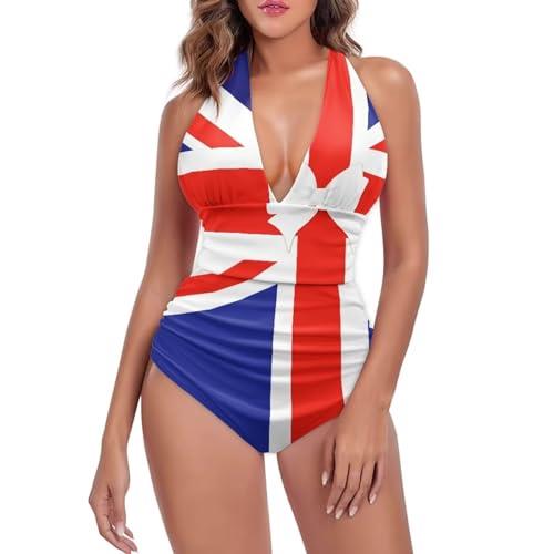 Union Jack One Piece Swimsuit for Women – Tummy Control, Ruched Swimwear