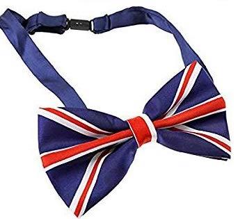 Kuou Men Union Jack Flag Style Silky Satin Bow Tie, Adjustable Pre Tied Bow Tie For Luxury and Classic Tuxedo Party