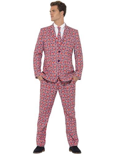 Smiffys Union Jack Suit, Red with Jacket, Trousers and Tie, Stand Out Suits Fancy Dress