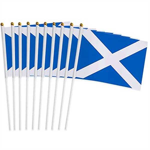 Scotland Flag Small, Scottish Flag HandHeld Mini Flag with Plastic Pole and Spear Top