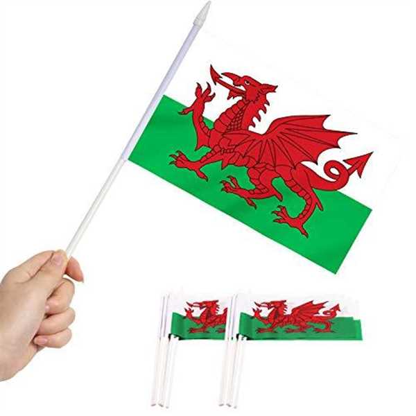 Wales Mini Flag 12 Pack - Hand Held Small Miniature Welsh Flags on Stick