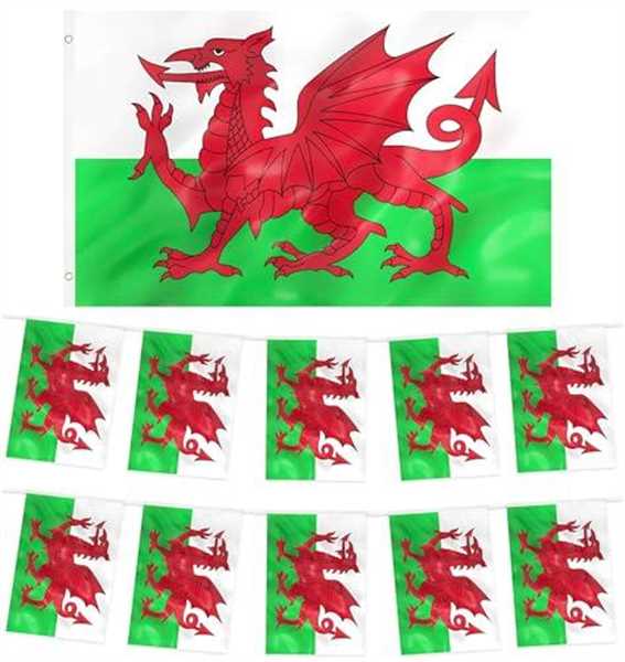 Wales Flag and Wales Bunting Welsh Flag Bunting 10m